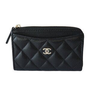 Chanel CC Caviar Quilted Zip Around Card Holder Black